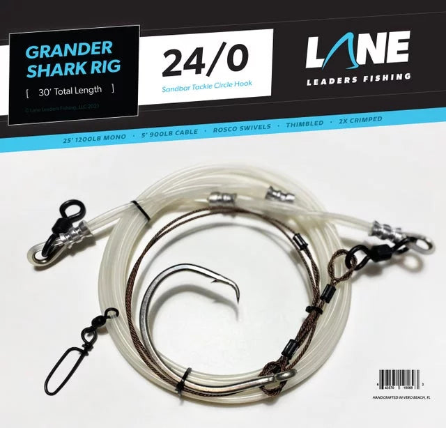BignBad 25ft Shark Fishing Rig, 18/0 circle hook, 800lb Mono, 900 lb  Cable